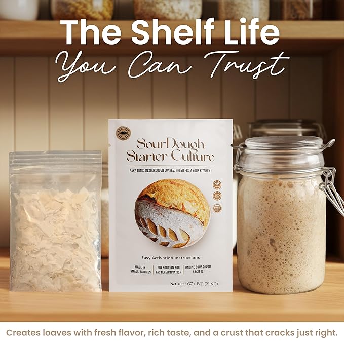ERNEY Dehydrated Sourdough Starter for Bread Making - Perfect Rise Organic Sourdough Bread Flour with Instruction - Versatile Homemade Pastry Flour Perfect for Artisan Loaf Pizza Muffins - 1 pack