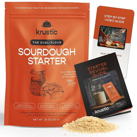 Dual-Flour Organic Sourdough Starter Culture - Fast-Activating Dehydrated Chips with Natural Wild Bread Yeast - Non-GMO