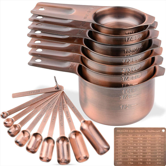 Smithcraft Measuring Cups and Spoons Set, Copper Measuring Cups and Spoons Set for Dry & Liquid, Metric&US 7 Stainless Steel