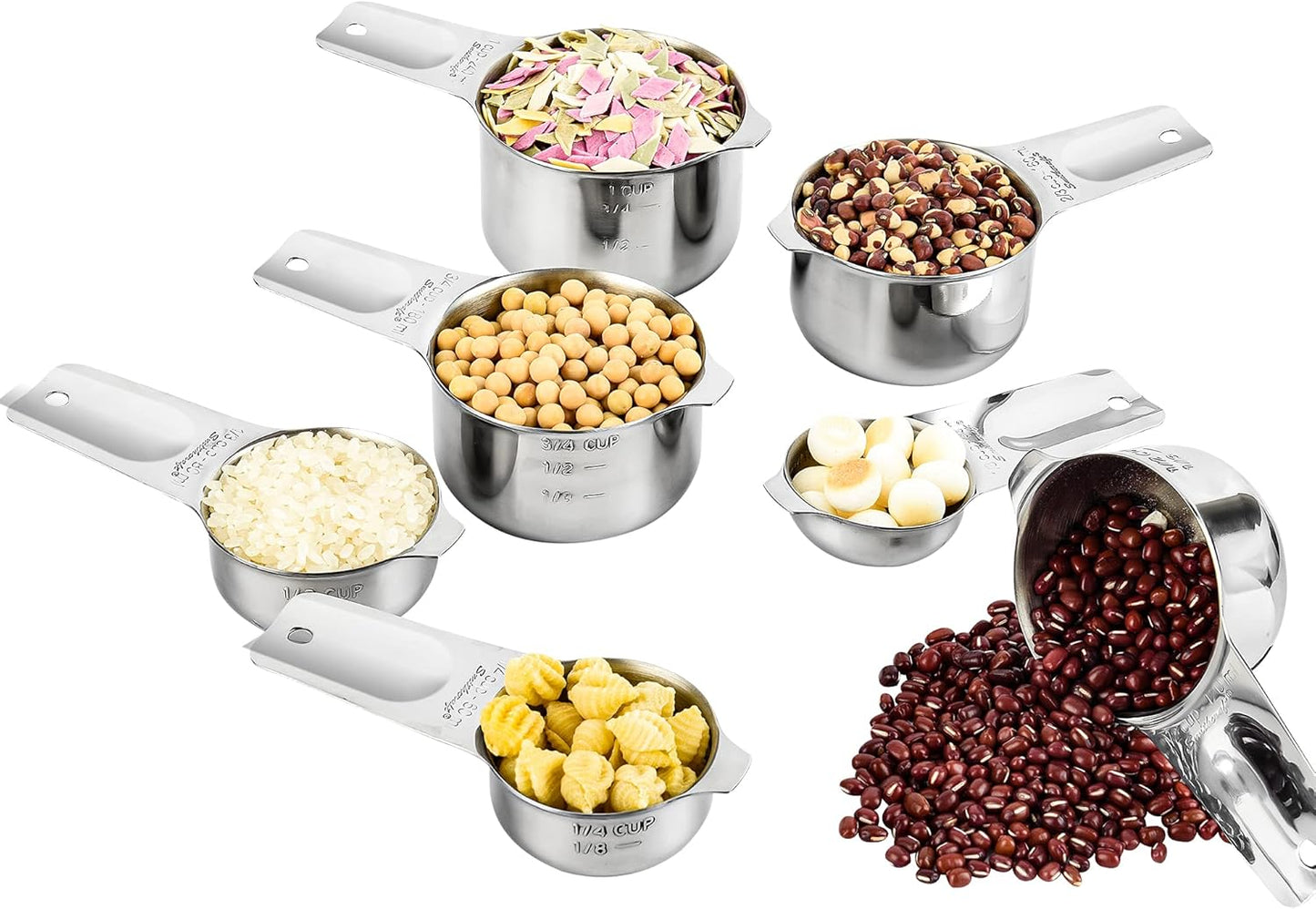 Smithcraft Measuring Cups Set, Stainless Steel Measuring Cup Set 7, 18/8 Stainless Steel Measuring Cups for Kitchen, Metal Meausing Cups for Baking, Dry Nesting Measuring Tools-3/4, 2/3 Measure Cup