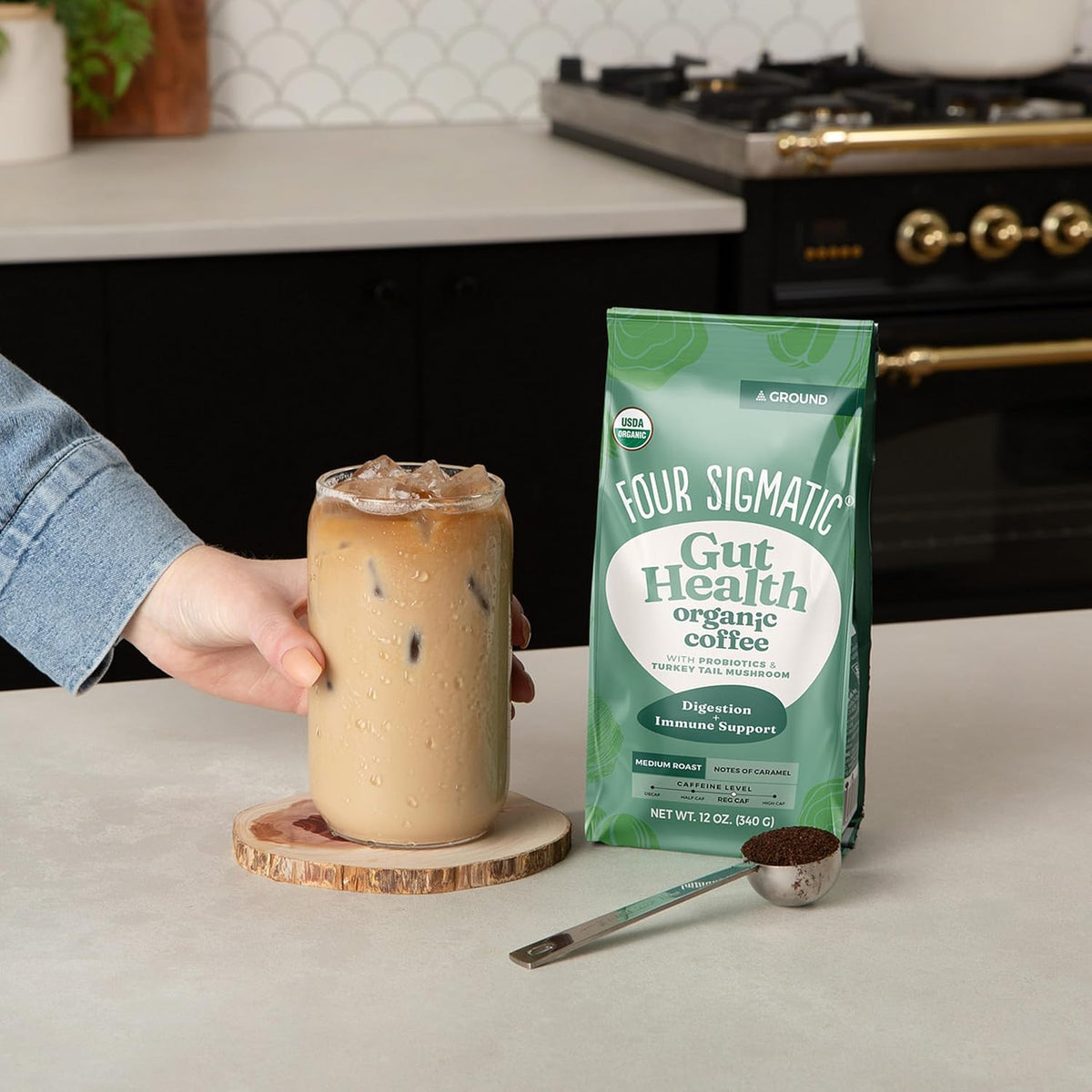 Four Sigmatic Gut Health Organic Ground Coffee | Medium Roast, Immune Boosting Probiotic Mushroom Coffee with Chaga &amp; Turkey Tail for Gut Health &amp; Immune Support | 12oz Bag