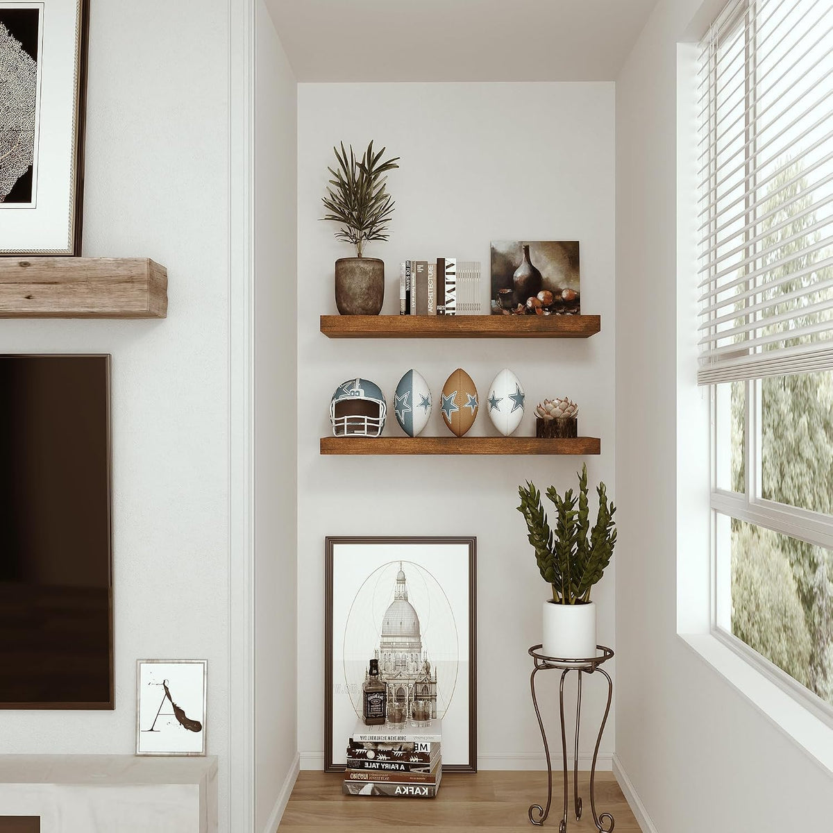 Vivelove Deep Floating Shelves for Wall 24 inches Set of 2, Rustic Brown
