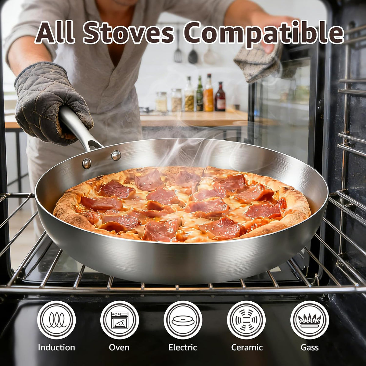 Inqibee 8 Inch Tri-Ply Stainless Steel Frying Pan with Lid,Omelet Pan,Egg Pan,Skillet,Induction Cooking Pan,Dishwasher and Oven Safe