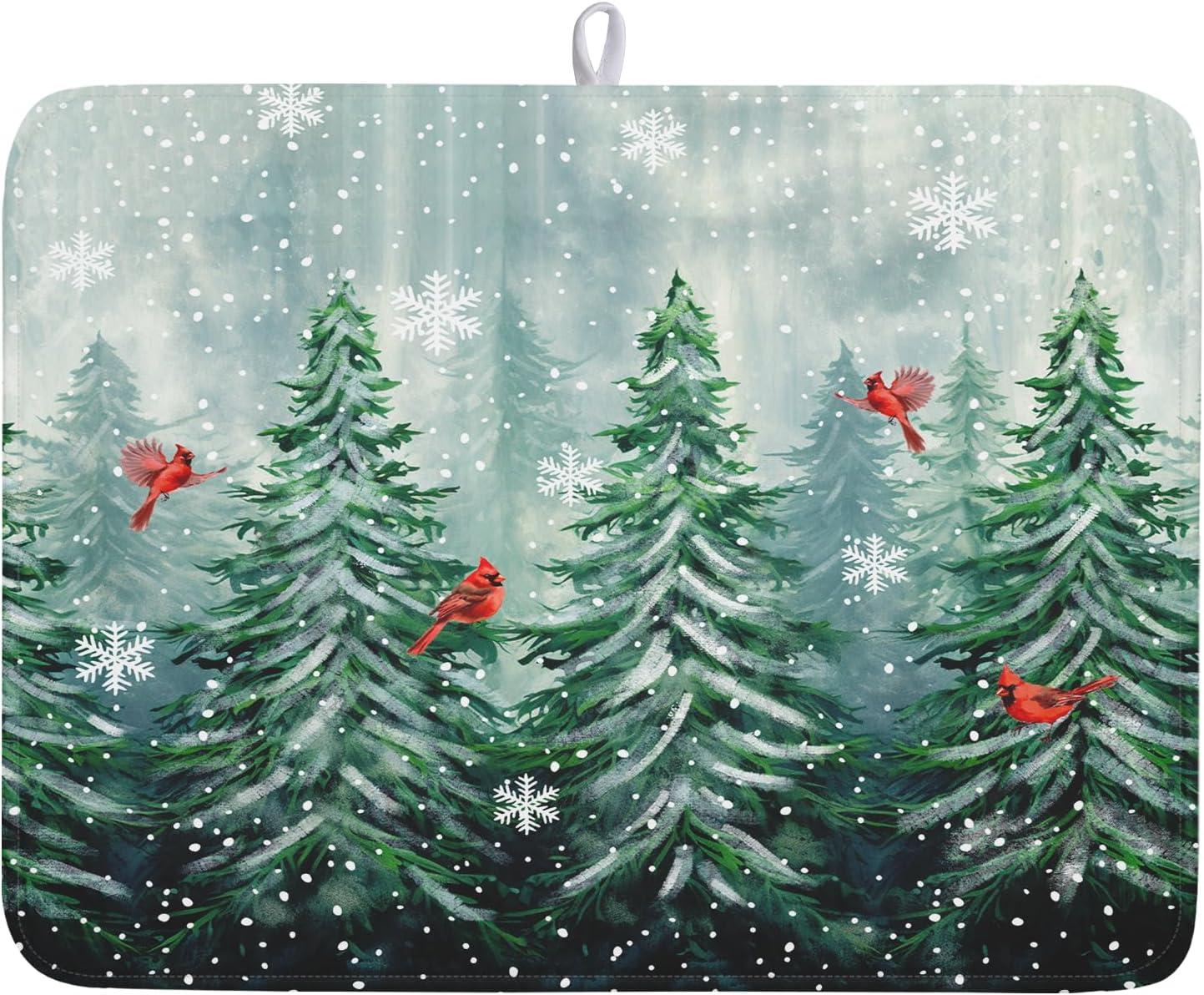 Winter Pines Tree Dish Drying Mats for Kitchen Counter, Christmas Tree Dish Mat Absorbent Reversible Microfiber Dish Drying Pad Winter Kitchen Drying Mat Dish Drainer Rack Mats for Coffee Bar 18"x24"