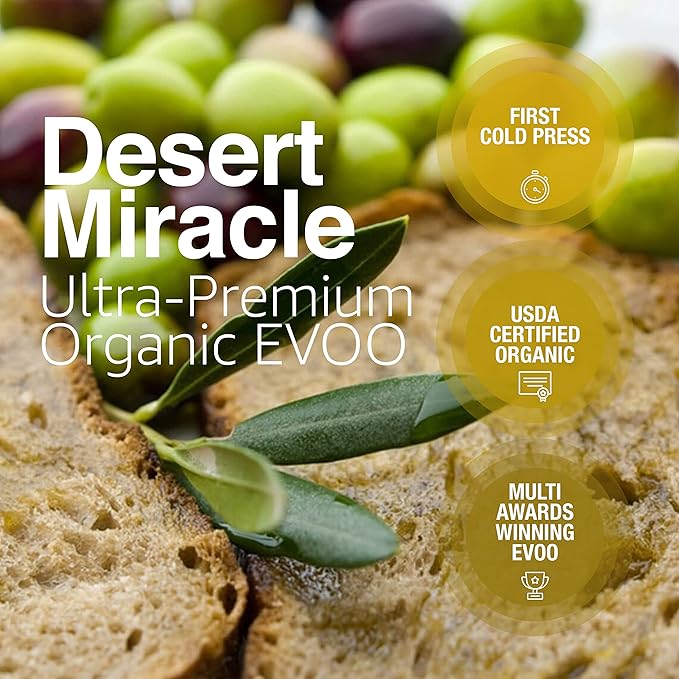 DESERTMIRACLE Cold Pressed Polyphenol Rich Moroccan Olive Oil, Organic Extra Virgin Olive Oil with High Polyphenols, First Cold Pressed EVOO From Morocco 8.5 Fl Oz (Pack of 1)