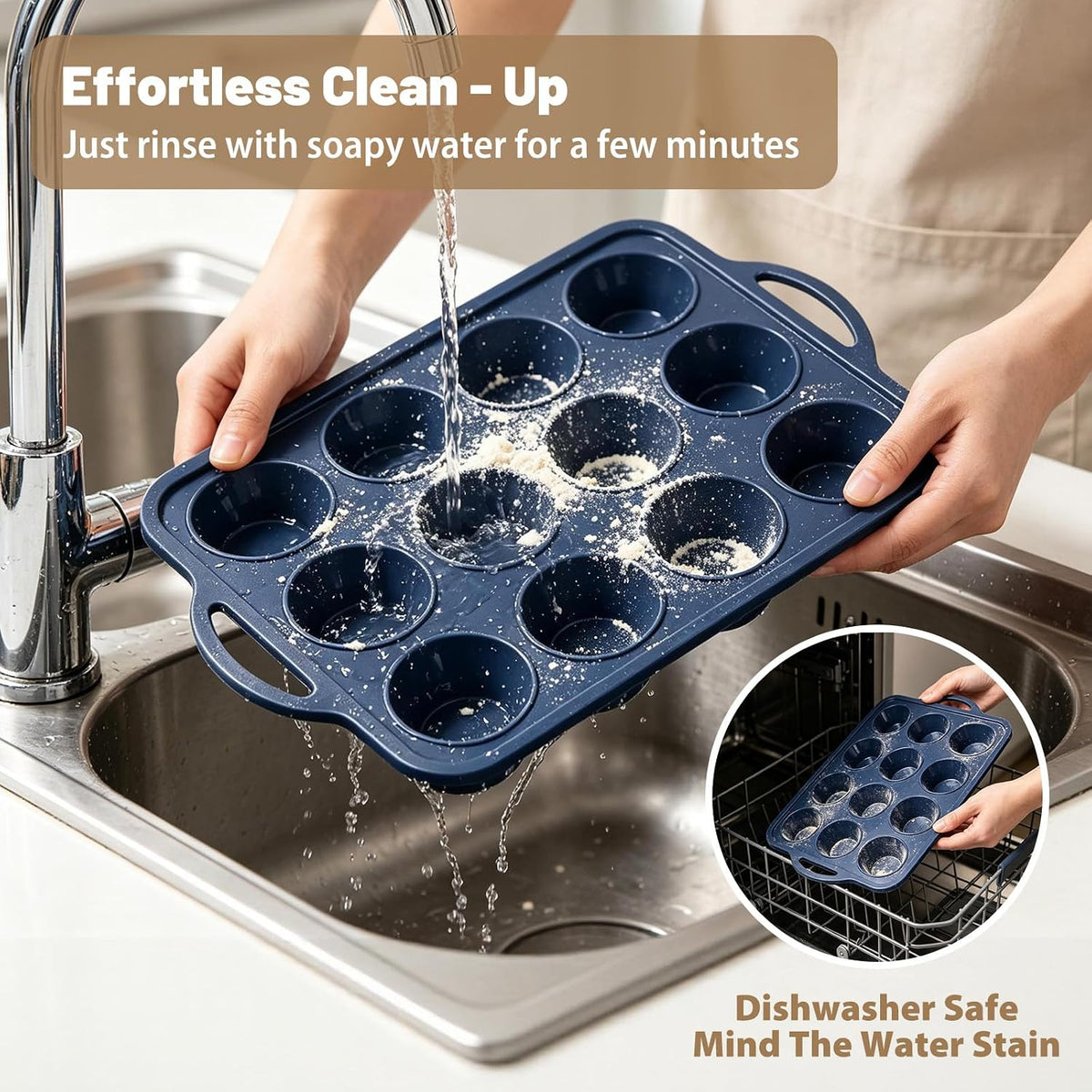 2 Pack Silicone Muffin Pan 12 &amp; 24 with Frame Non Stick Cupcake Baking Tin