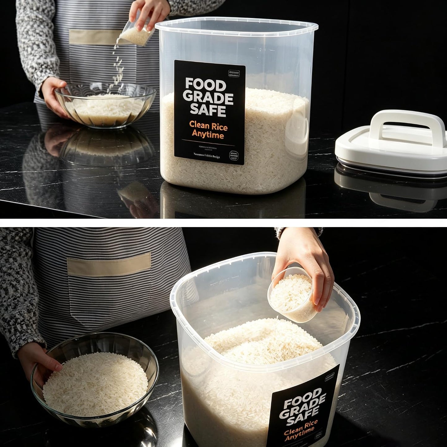 10L Rice Storage Container with Measuring Cup &amp; Brush