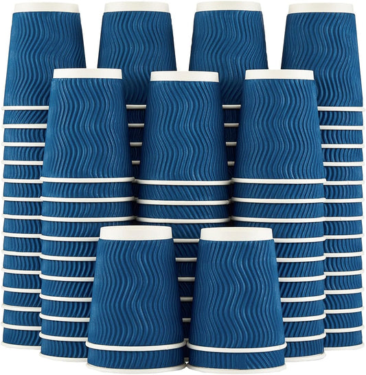 Lamosi 120 Pack 8 oz Disposable Coffee Cups, Insulated Corrugated Paper Cups, Kraft Ripple Wall Cups for Hot Beverage or