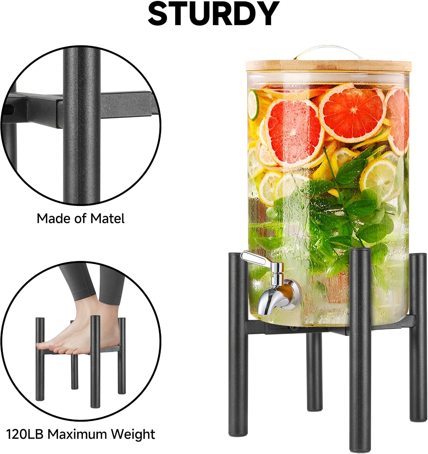 Adjustable Drink Dispenser Stand,Beverage Dispenser Stand only,Fit 1-3 Gallon Container,Water Jug Jar,Beverage Dispenser,Glass Water Jug,for Parties outdoors (For 6"-10" Despenser)