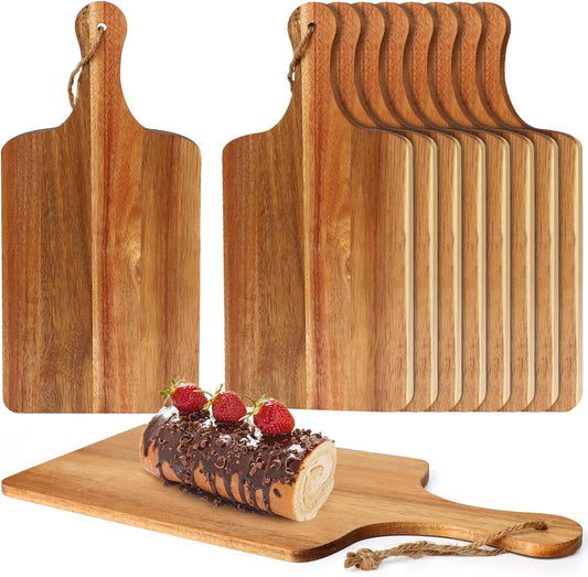 10 Packs Acacia Wood Cutting Board, 15 x 7 Inch Plain Chopping Board with Handles Large Serving Board Wooden Kitchen Cutting