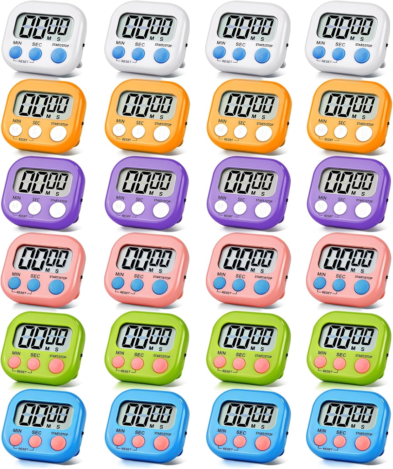 24 Pack Digital Kitchen Timer Magnetic Digital Timer with Big Display Loud Ring Cooking Timers for K