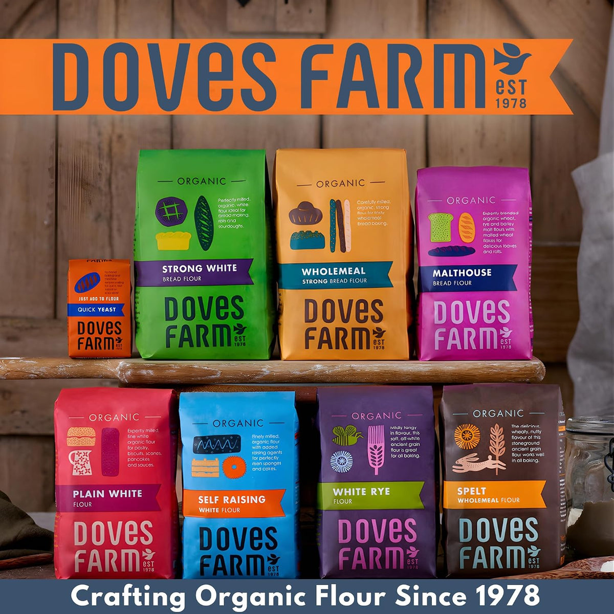 Doves Farm Organic Stoneground Wholemeal Emmer Flour 2.2 lb (1 kg) - High Protein Ancient Grain Emmer Whole Wheat, British Baking Flour for Breads &amp; Cakes, Kosher &amp; Vegan, Imported from UK