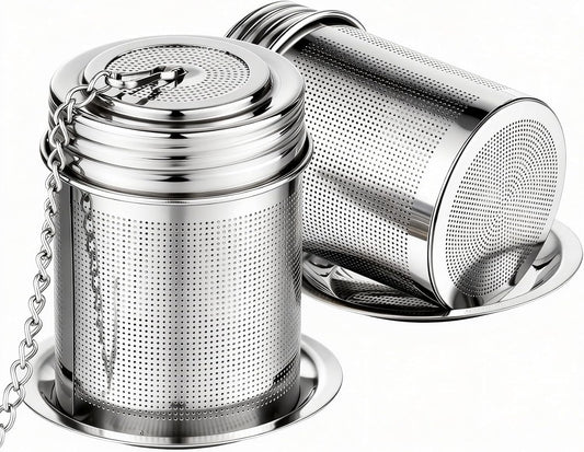 Tea Filter, 2-Pack Cooking Infuser with Extra Fine Mesh Tea Ball Strainers Threaded Connection 304 Stainless Steel with Extended Chain Hook to Brew Loose Leaf Tea,Spices &amp; Seasonings