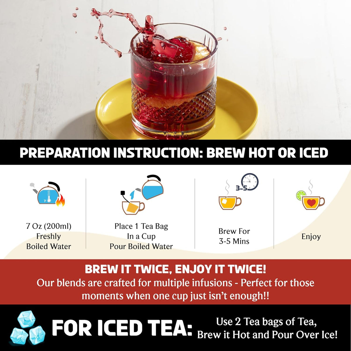BREWIX, Sour Apple Hibiscus Tea Bags (25 Pyramid Tea Bags) Refreshing Wellness Brew for Any Mood | Caffeine-Free Herbal Fruit Tea with Real Apple, Hibiscus &amp; Rosehip | Tart, Fruity &amp; Refreshing | Hot or Iced Tea
