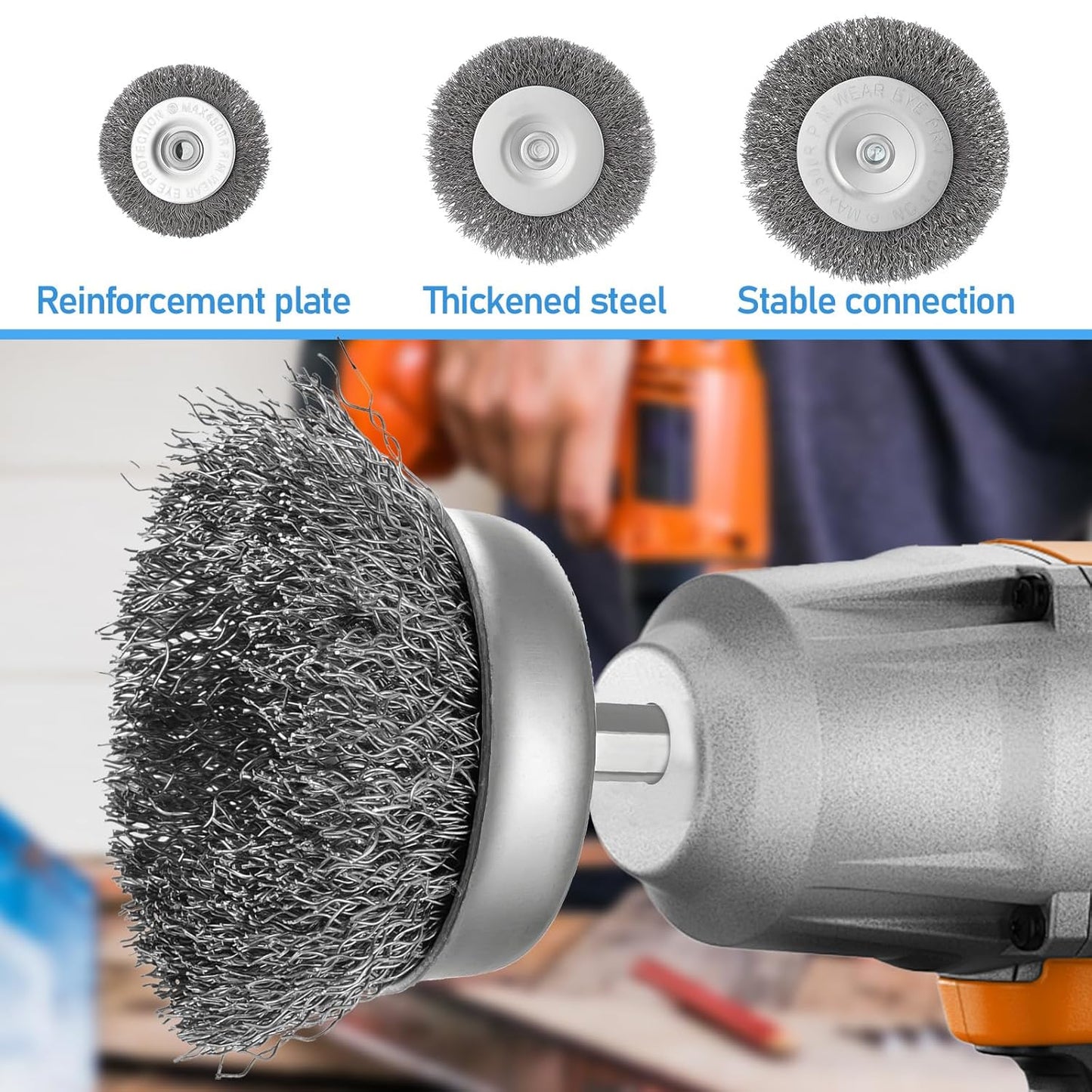 21 Packs Carbon Steel Wire Wheel Brush with 1/4-Inch Hex Shank Cup Pen Wheel Brush Set