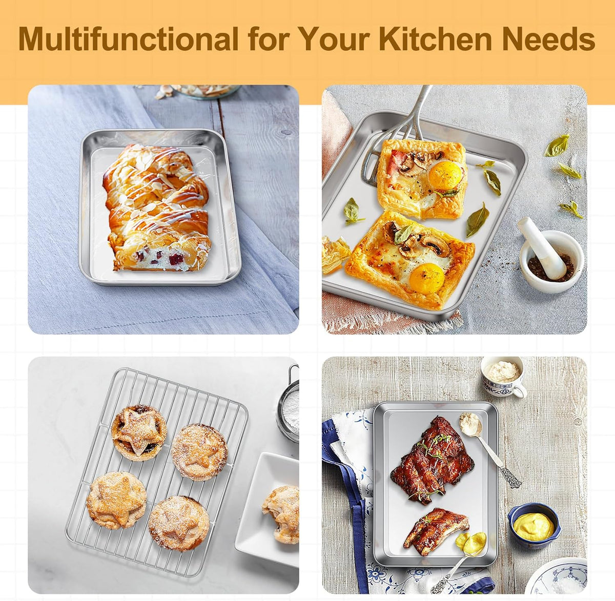 TeamFar Toaster Oven Tray and Rack Set, 9.3" x 7" x 1" Toaster Oven Pan | Stainless Steel Toaster Oven Pan Broiler Pan with Wire Rack for Cooking, Non Toxic &amp; Healthy, Easy Clean &amp; Dishwasher Safe