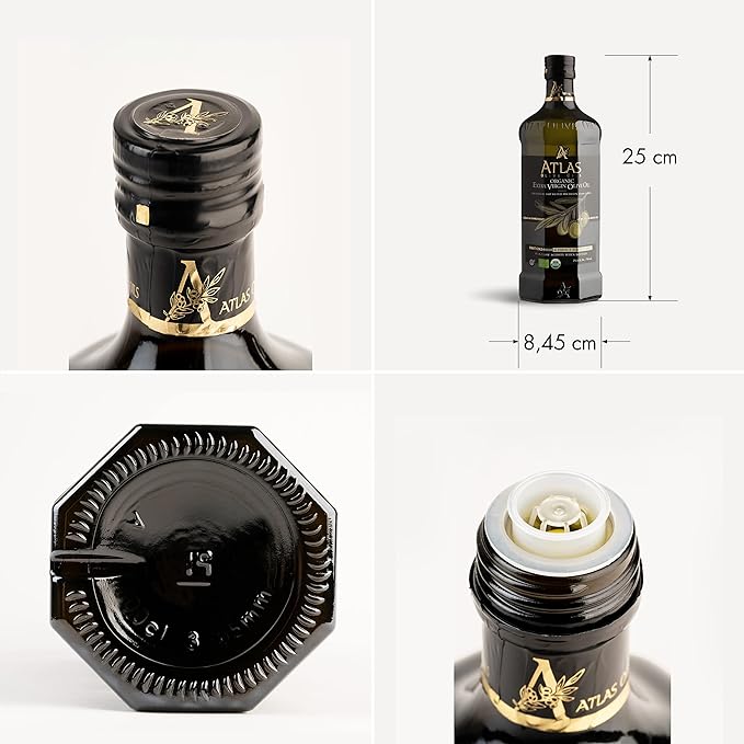 Atlas 750 mL Organic Cold Press Extra Virgin Olive Oil in Glass Bottle, Polyphenol Rich from Morocco | Newly Harvested Unprocessed from One Single Family Farm | Moroccan EVOO Trusted by Award-Winning Chefs