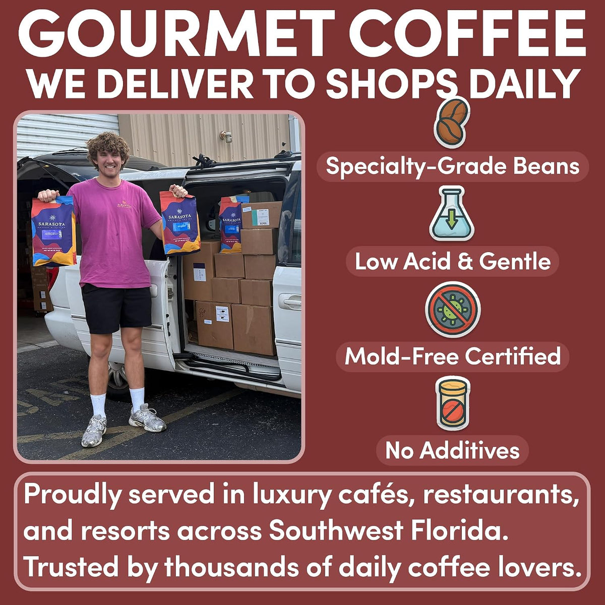 Sarasota Coffee Whole Bean Hazelnut | Medium Roast Gourmet Flavored Coffee Beans | Low Acid, Mold Free, Specialty Grade Bulk Beans | 5lb (80 oz)