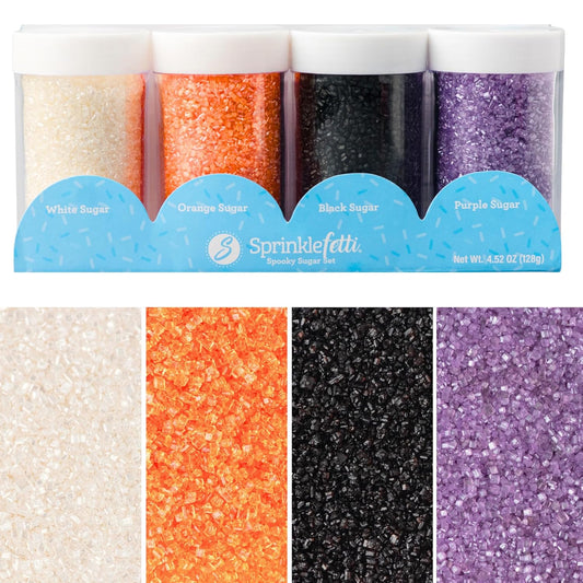 Sweets Indeed Halloween Sugar Sprinkles 4-Pack – 4.52 oz Spooky Sugar Set | White, Orange, Black & Purple Decorating Sugars