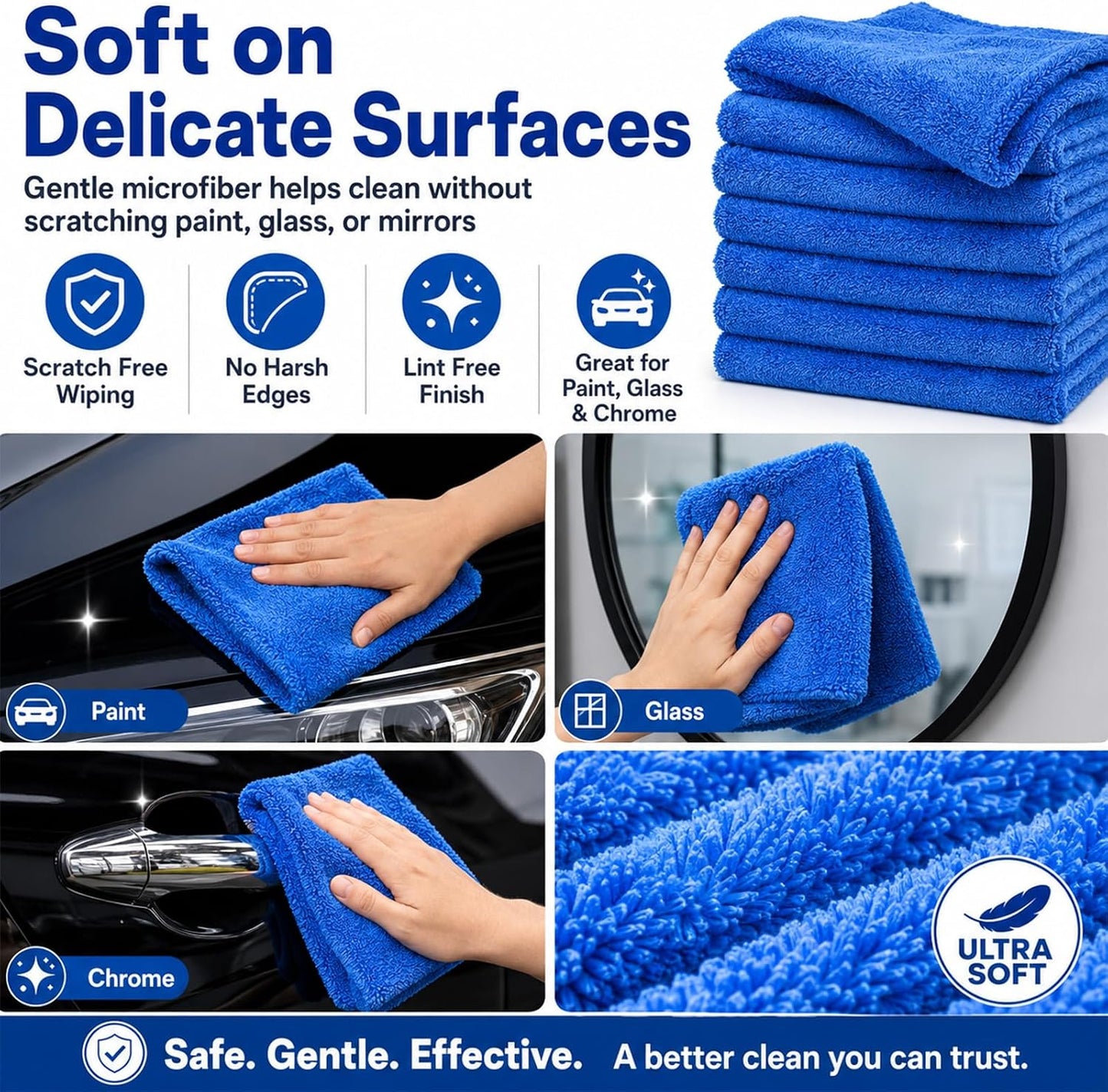 Shimeyao 30 Pcs 16 x 16 Inch Microfiber Car Towels, 500 GSM Edgeless Plush
