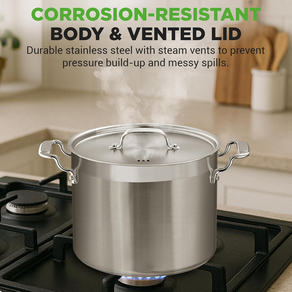 NutriChef 14 Quart Stock Pot with Lid - Heavy Duty Stainless Steel, Induction Ready, Ergonomic Handles