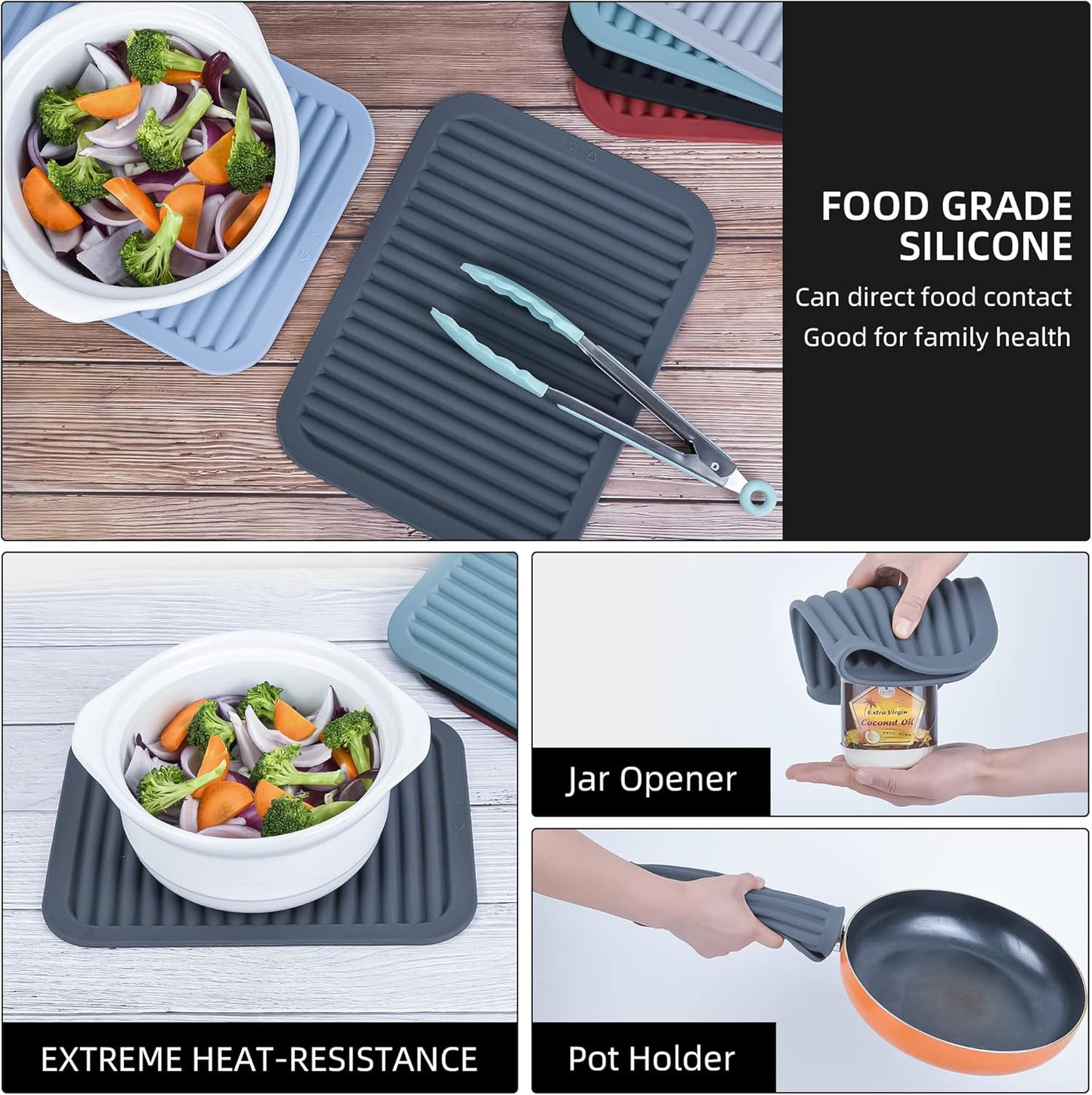 Trivets for Hot Dishes, Silicone Trivets for Hot Pots and Pans, Heat Resistant Hot Pads for Kitchen Counter, 2 Pcs Multi-Purpose & Versatile Trivet Mat (9"x12")(Light Grey)