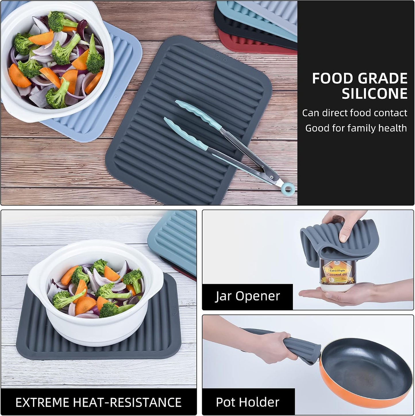 Trivets for Hot Dishes, Silicone Trivets for Hot Pots and Pans, Heat Resistant Hot Pads for Kitchen Counter, 2 Pcs Multi-Purpose &amp; Versatile Trivet Mat (9"x12")(Light Grey)