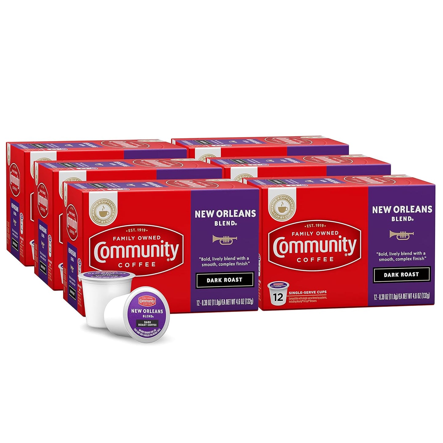 Community Coffee New Orleans Blend 72 Count Coffee Pods, Special Dark Roast, Compatible with Keurig 