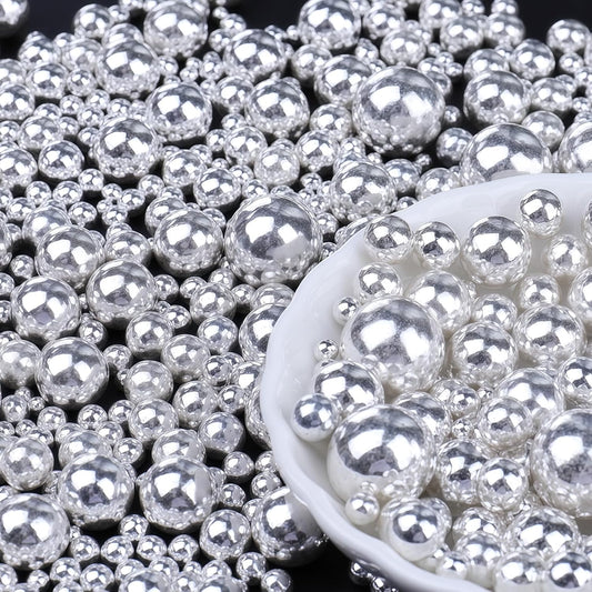 Silver Edible Pearls for Cake Decorating, 6 Sizes Mix 4.6 oz Pearl Sugar Sprinkles Baking Decoration for CupCake Cookies Ice