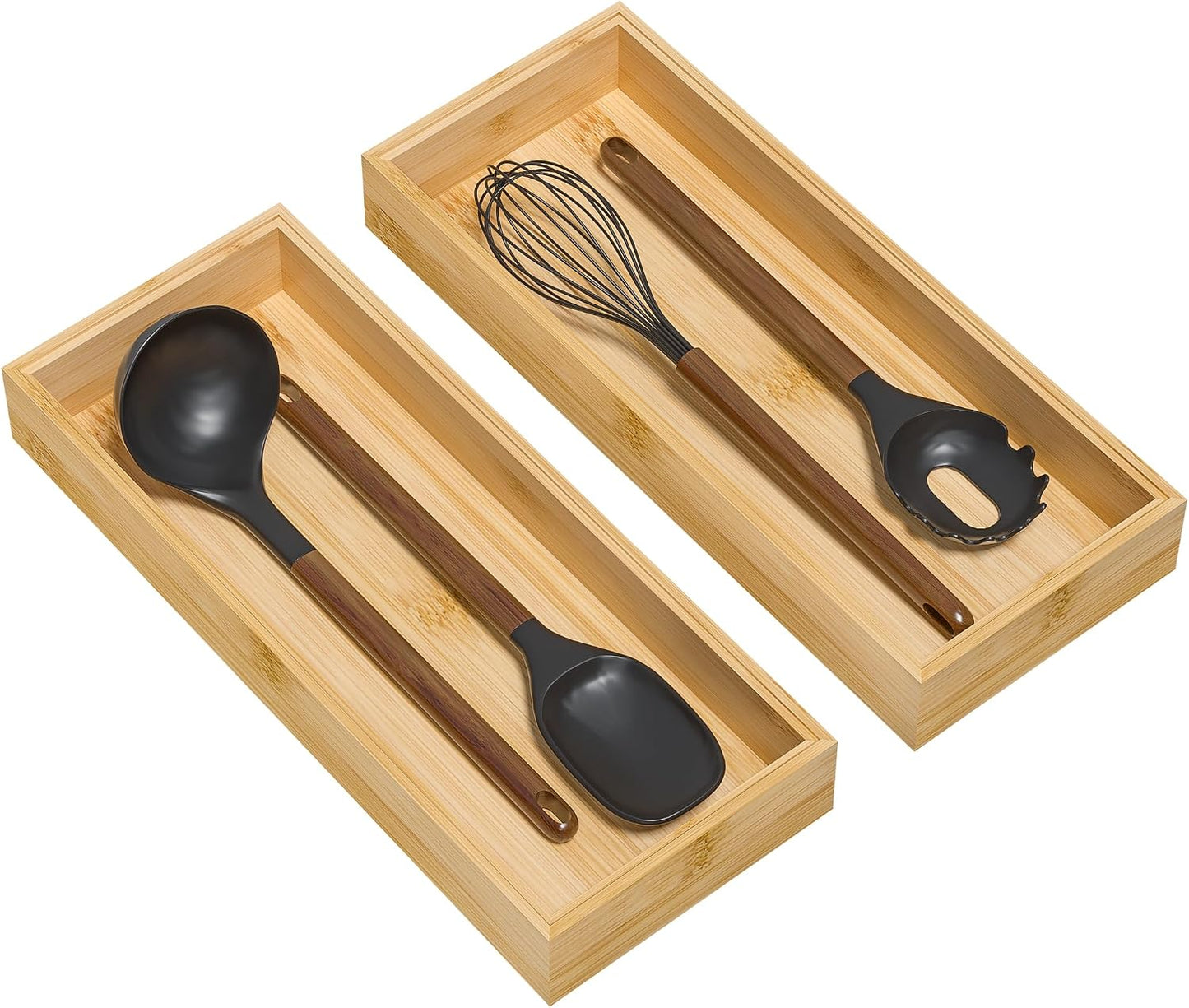 Lixple Bamboo Kitchen Drawer Organizer, 2 Pack, 15" x 6" x 2"