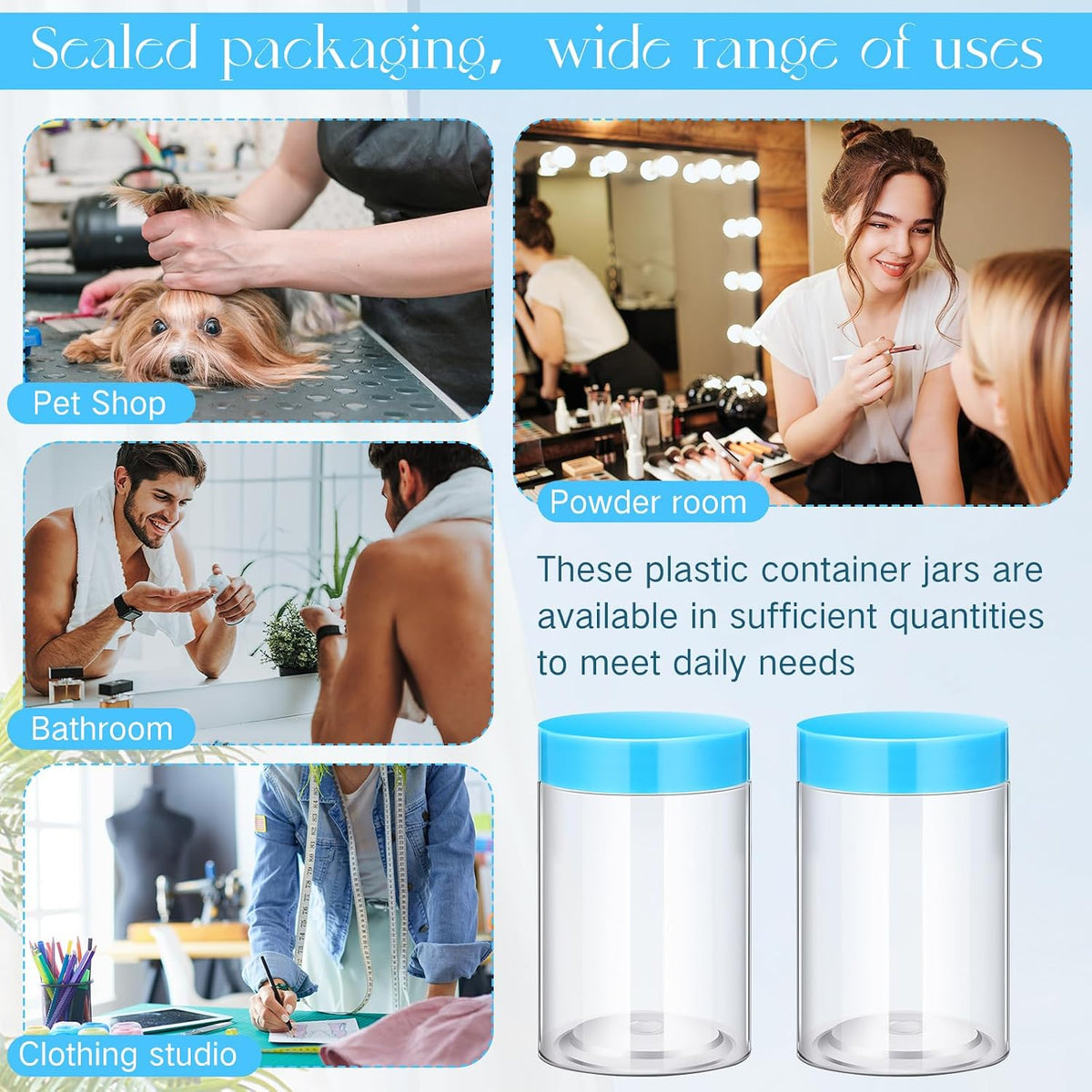 Patelai 4 Pcs Plastic Jars Wide Mouth with Lids,10 Ounce,Blue