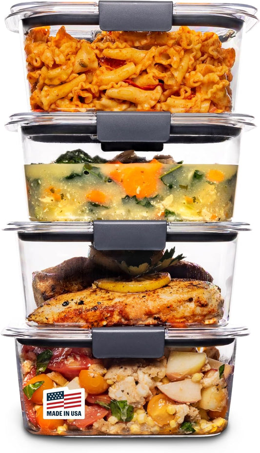 Rubbermaid Brilliance BPA Free Airtight Food Storage Containers with Lids, Set of 4 (4.7 Cup) Ideal for Lunch, Meal Prep,