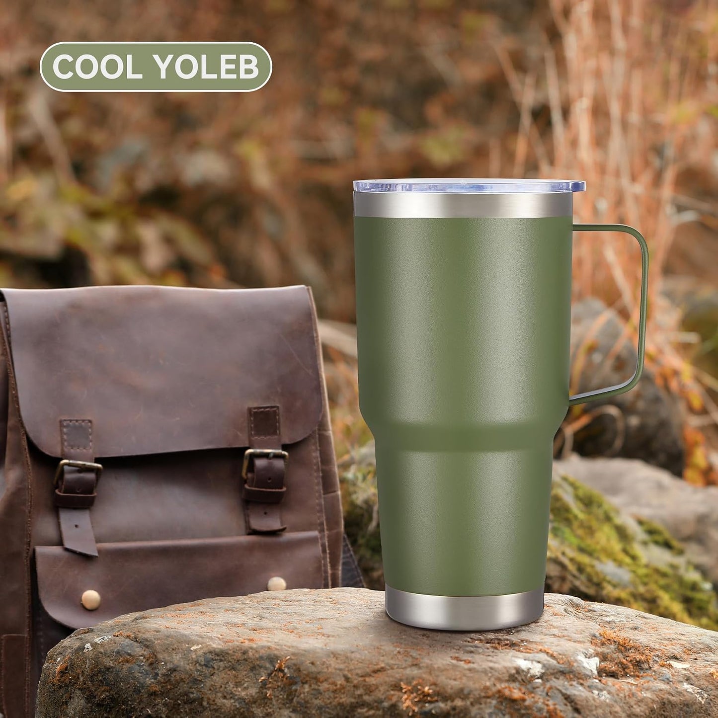30 oz Stainless Steel Tumblers Bulk with Handle and Lid, 4 Pack | Powder Coated, Double Wall Vacuum Insulated, Leak Proof Lid, Keep Drinks Cold and Hot, for office, party, camping,Army Green