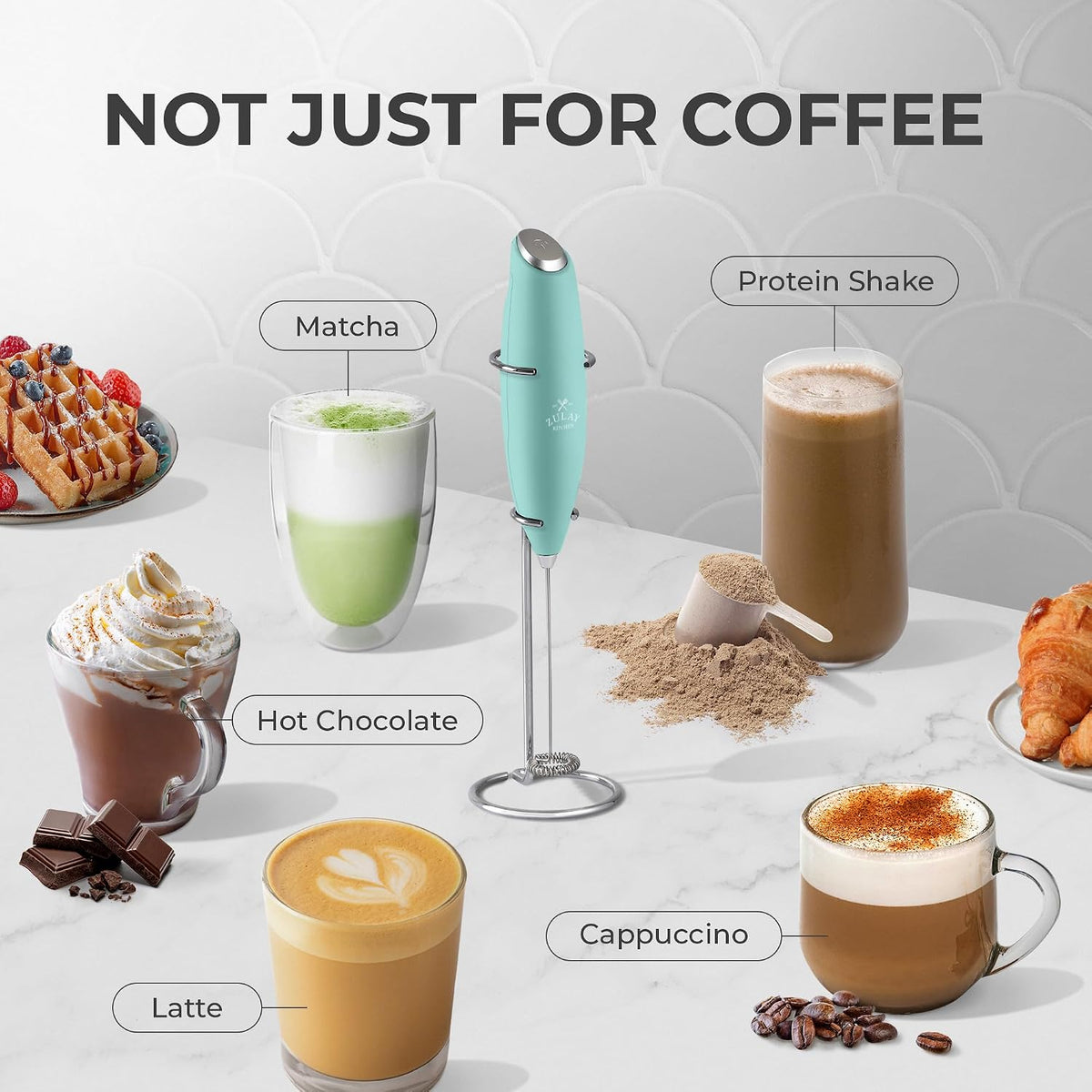 Zulay Kitchen Powerful Milk Frother Wand With Duracell Batteries - Ultra Fast Handheld Drink Mixer - Electric Whisk Foam Maker for Coffee, Lattes, Cappuccino &amp; Matcha - Z1 Motor - Fresh Mint