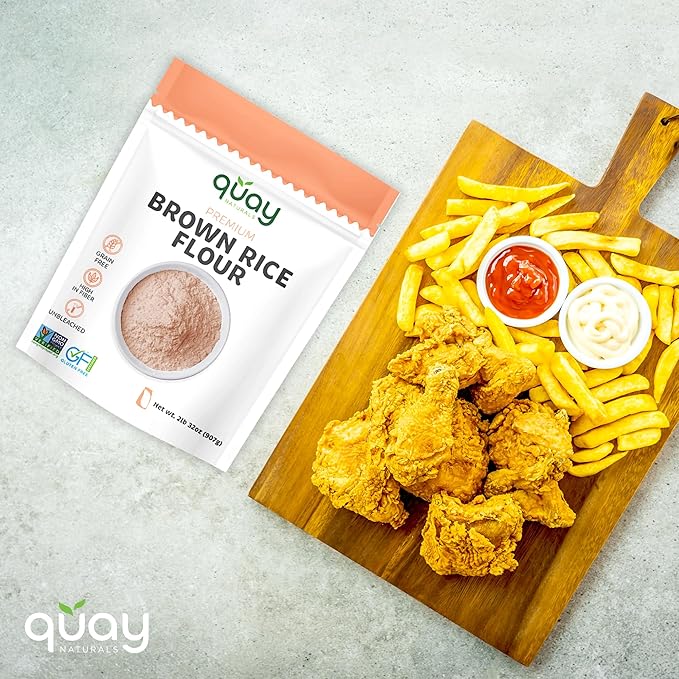 Quay Naturals Organic Brown Rice Flour Superfine 2 lb – Gluten Free, Non‑GMO, Whole Grain, Vegan Baking Flour, Stone Ground All Purpose Flour