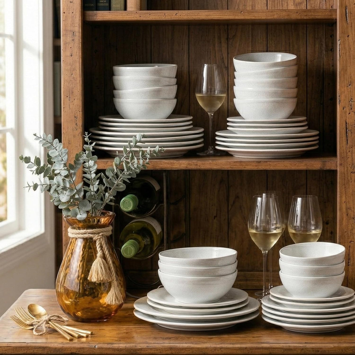 AmorArc Ceramic Dinnerware Sets for 4, Handmade Plates and Bowls Sets | Stoneware Reactive Glaze Dish Set, Scratch Resistant, Dishware Set for Kitchen Wedding, Dishwasher &amp; Microwave Safe
