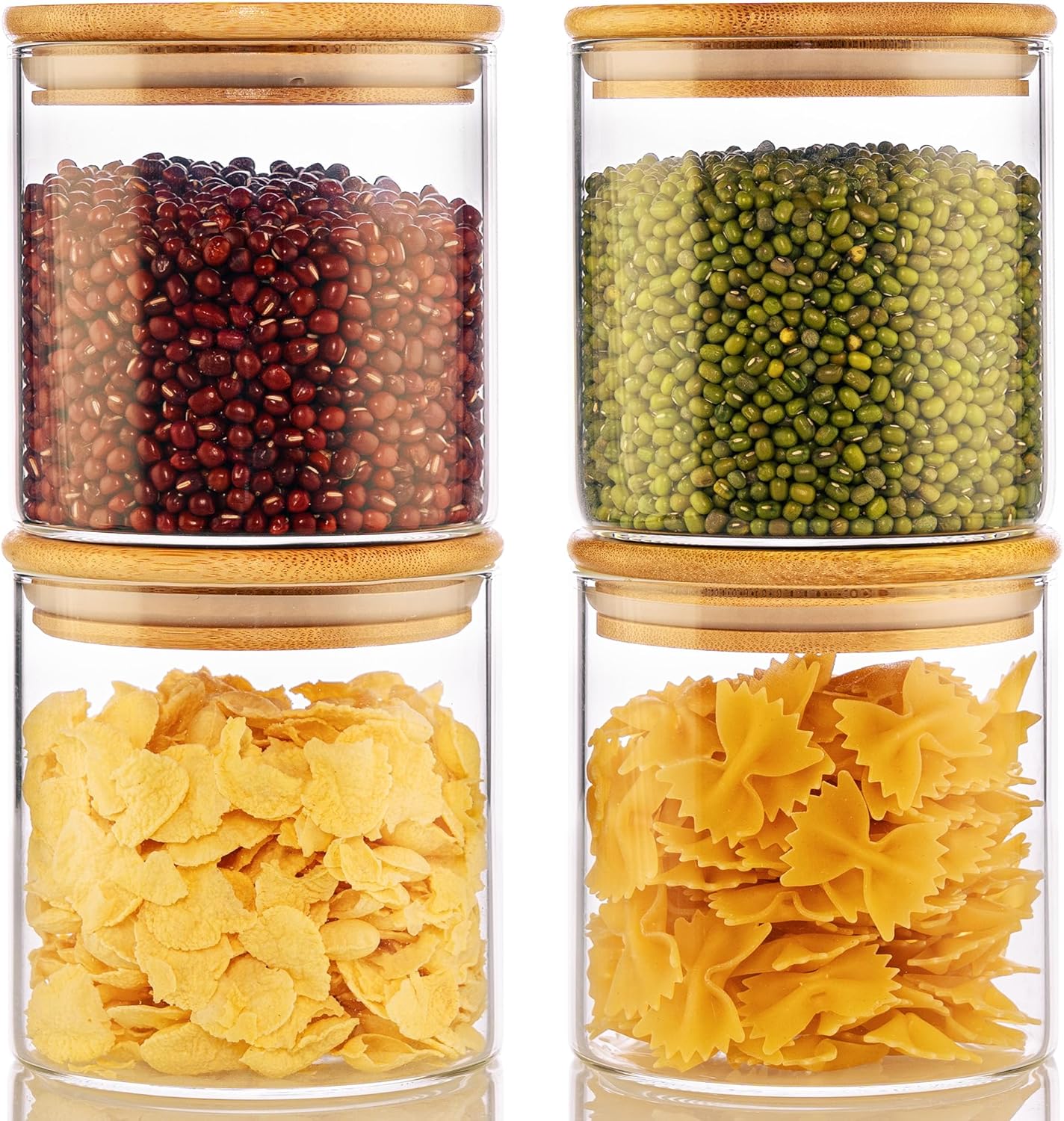 21oz - 4 Pack Glass Jars with Bamboo Lids, Glass Food Storage Containers with Airtight Lids, Air Tig