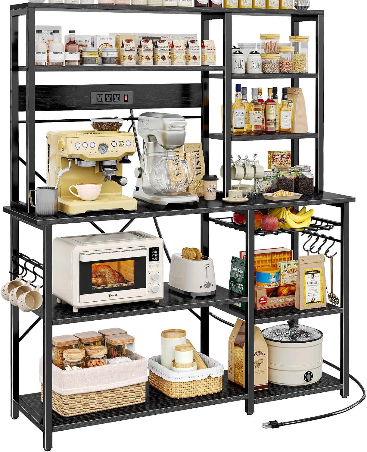 SUPERJARE Large Bakers Rack with Power Outlets, 47.2 Inches Microwave Stand
