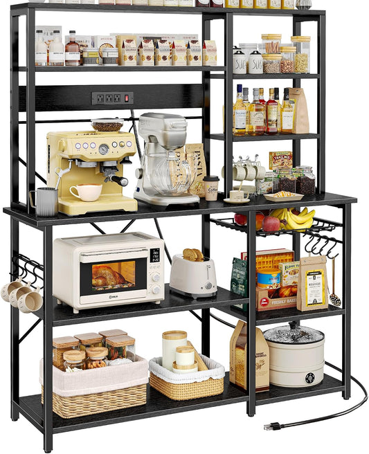 SUPERJARE Large Bakers Rack with Power Outlets, 47.2 Inches Microwave Stand