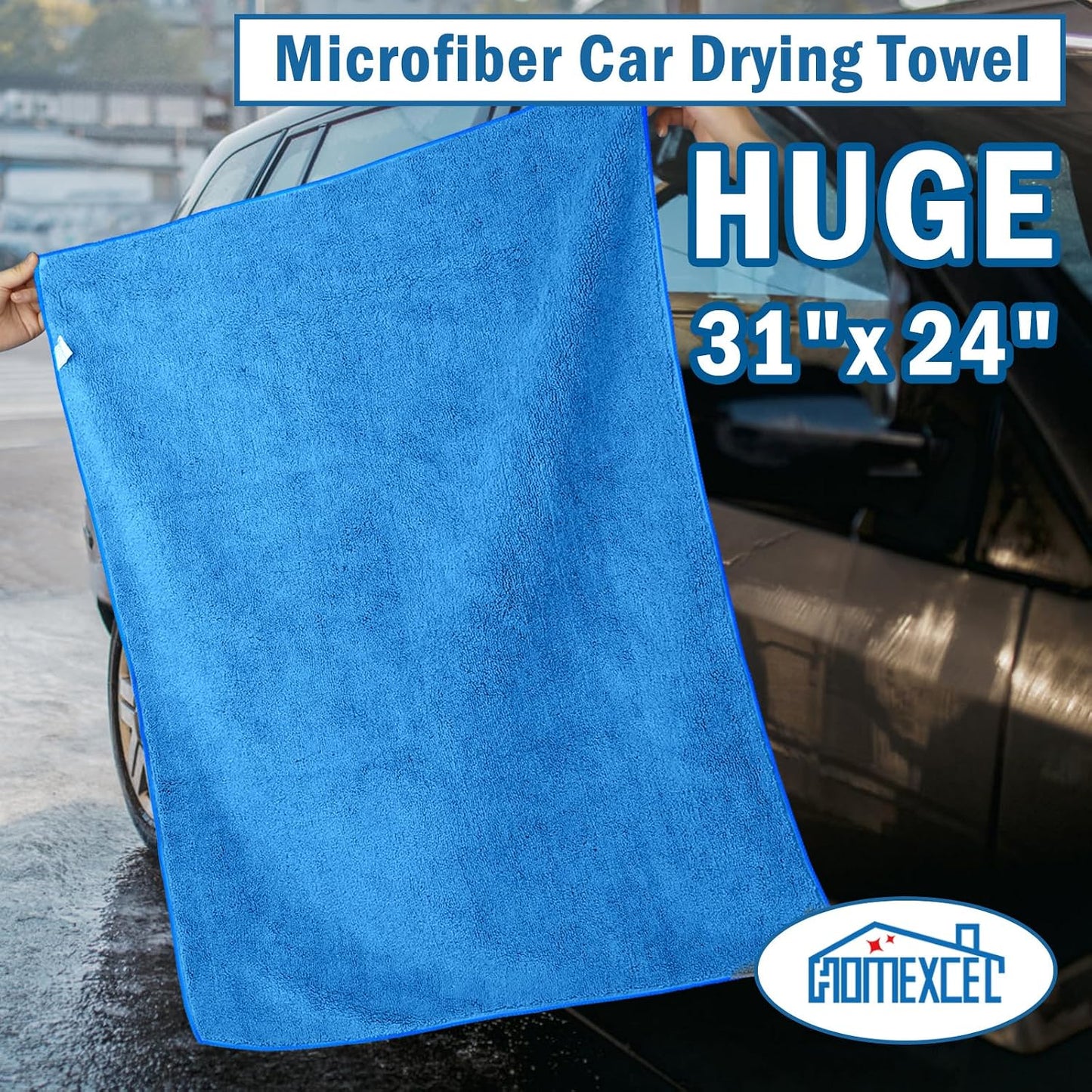 HOMEXCEL Professional Large Microfiber Car Drying Towels 4 Pack, 31" x 24"