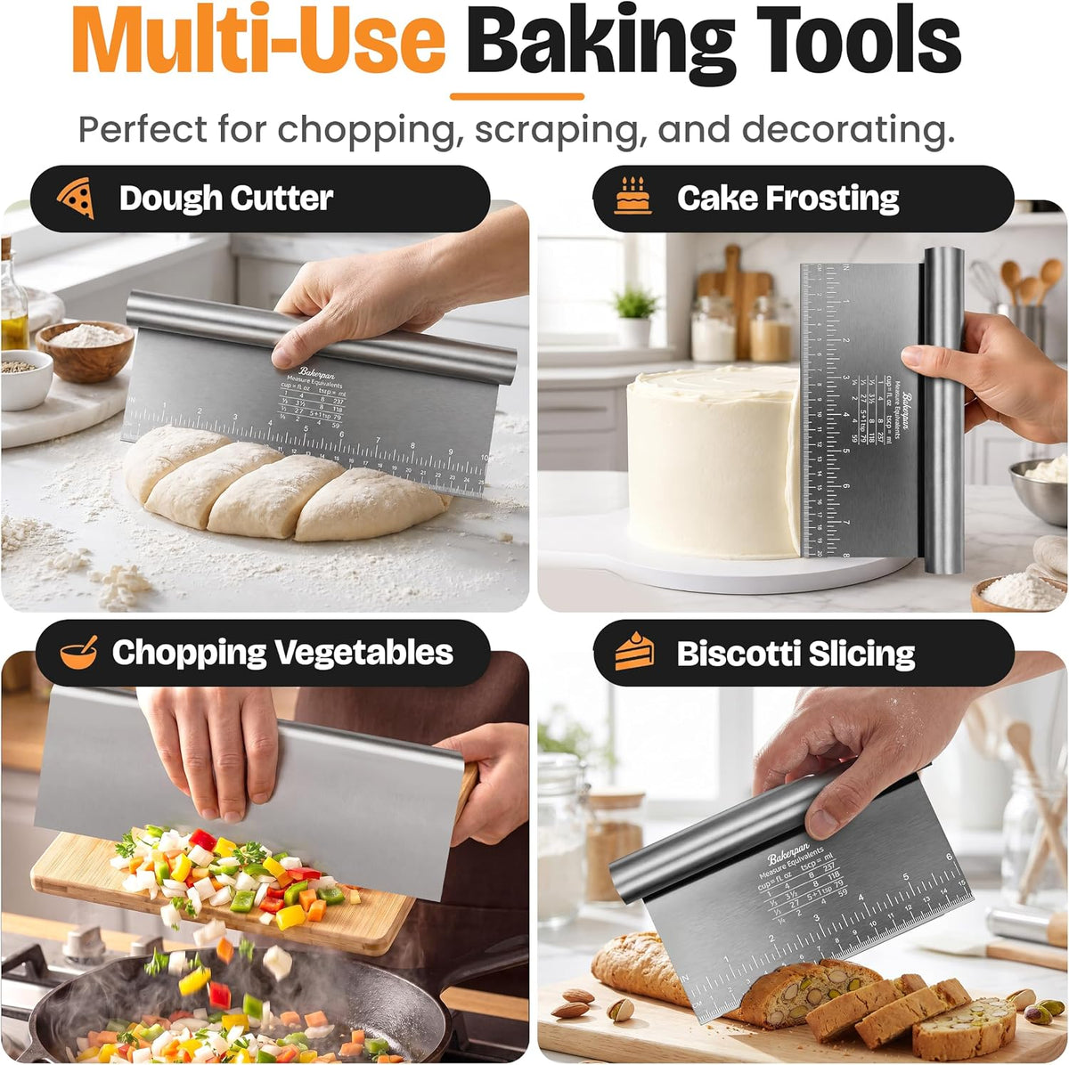 Bakerpan Stainless Steel Heavy Duty Dough Cutter 3 Size Set - 10, 8, 6 Inch