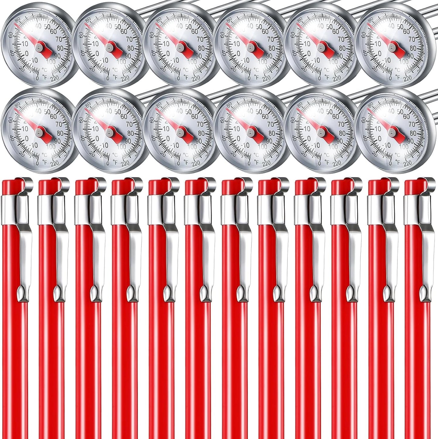 Xuhal 12 Pcs Stainless Steel Kitchen Thermometer with 5 Inch Long Stem 1 Inch Dial Thermometer Milk 
