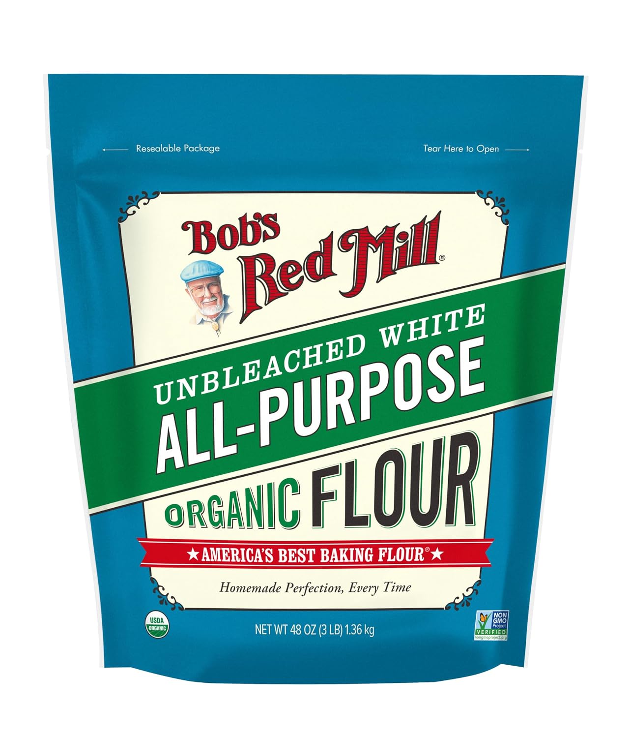 Bob's Red Mill Organic All Purpose Unbleached Flour, 3lb (4 Pack)