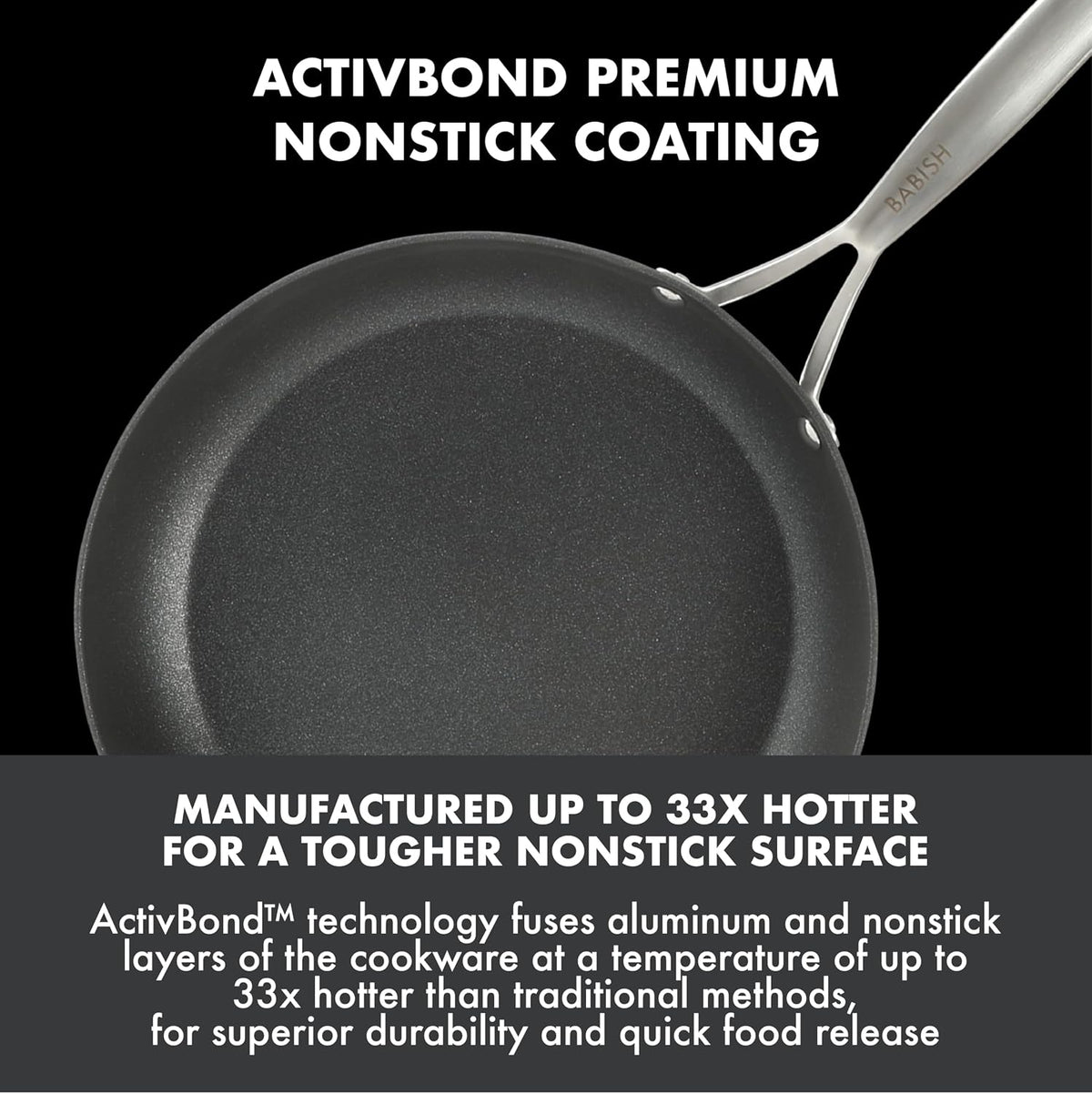 Babish 2 Piece 8 and 10 Inch Fry Pan Hard Anodized Laser Titanium Forever Non Stick Technology Durable Frying Pans Set - Black