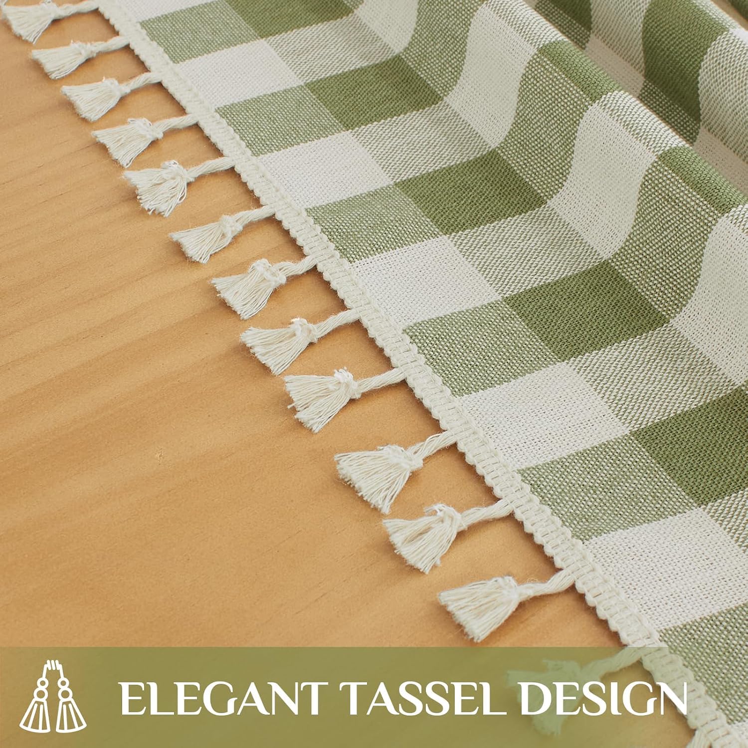Softalker Outdoor Checkered Tablecloth, Linen Cotton Gingham Table Cloths for 6 Foot Rectangle Tables with Tassel, Heavy