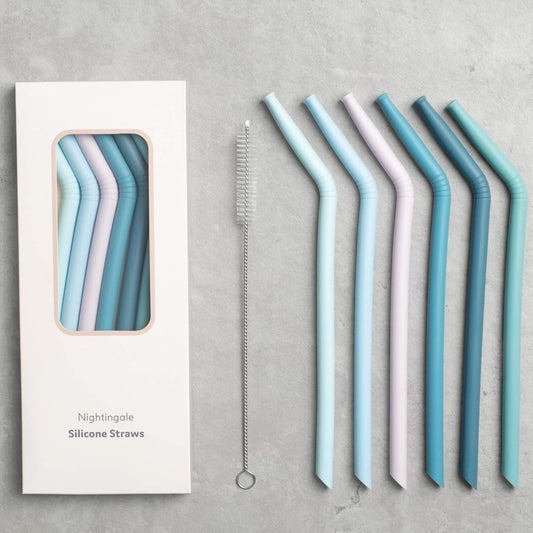 Nightingale Reusable Silicone Straws - Bendy Drinking Straw with Cleaning Brush - Collapsible and Bendable Travel Straw for