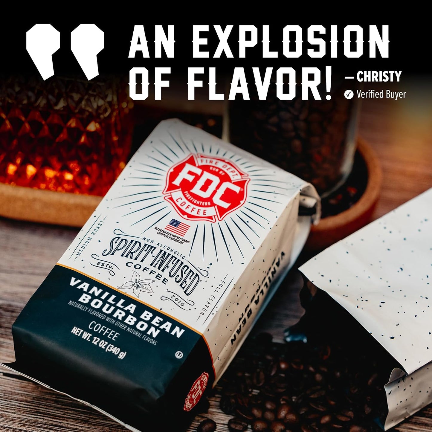 Fire Department Coffee Vanilla Bourbon Infused Ground Coffee - 12 oz | Medium Roast - Non-Alcoholic - Gives Back to Firefighters - Roasted in the USA - Veteran Owned