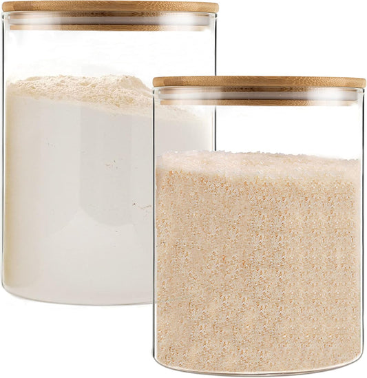 YUNCANG Glass Storage Jars,2 PACK -108oz/3200ml Clear Glass Food Storage Containers with Airtight Bamboo Lid Stackable