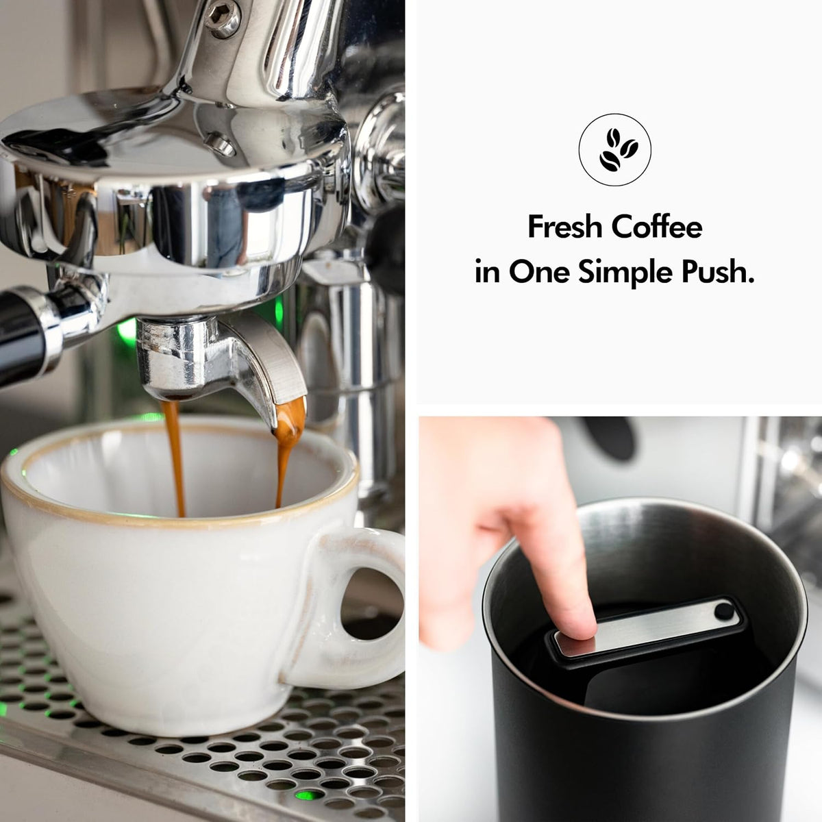 KIVY Vacuum Coffee Canister Large - Push Lid Preserves Coffee Aroma & Oil