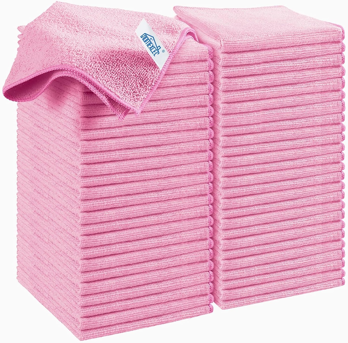 HOMEXCEL Pink Microfiber Cleaning Cloth, 50 Pack Cleaning Towels for Kitchen, Lint Free, Scratch-Fre